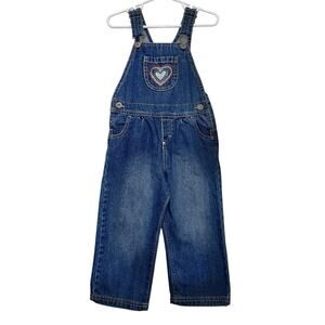 OSHKOSH B'Gosh Girls Vestbak Denim Blue Overalls Heart Embroidery SZ 3T